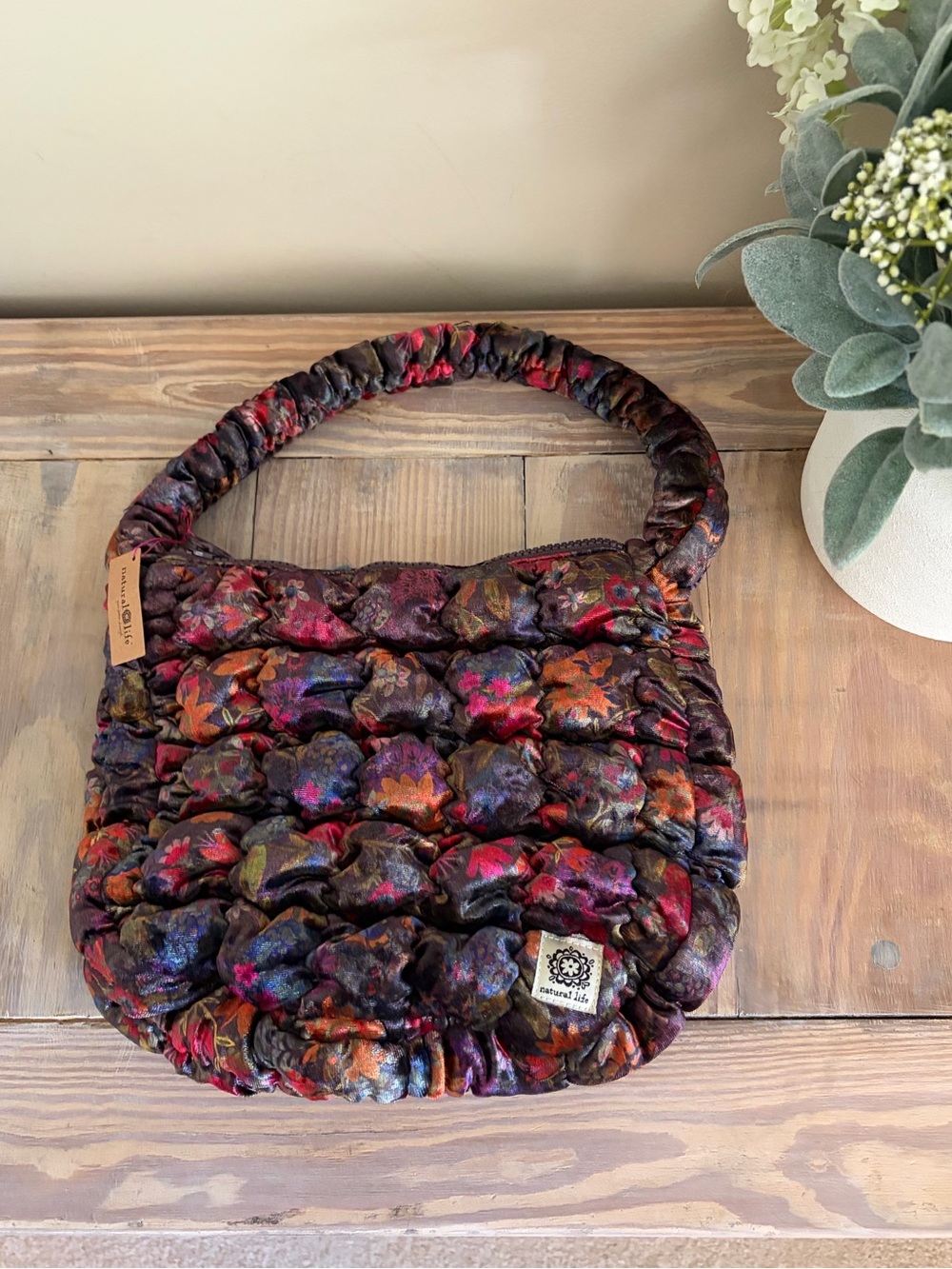 Natural Life Quilted Jewel Tones Floral Velvet Shoulder Bag 🍂 🆕